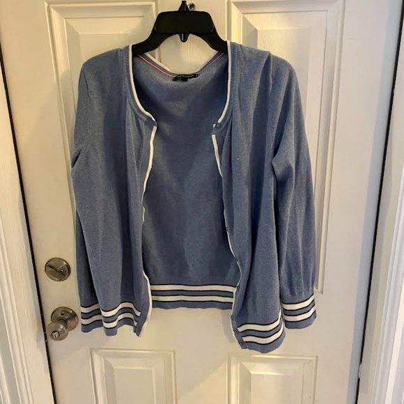 Tommy Hilfiger Light Blue Striped Edge Cardigan: Size L - Picture 5 of 10